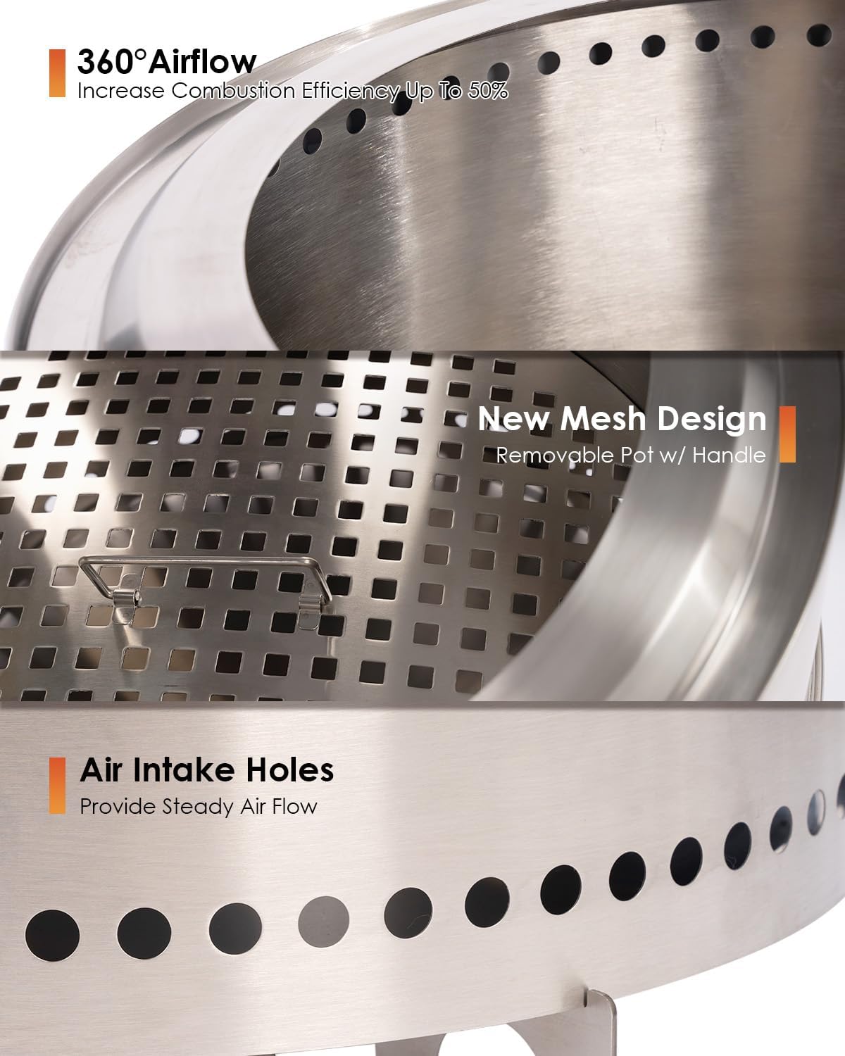 GREENVINES Smokeless-Fire-Pit | 15-Inch | 304 Stainless-Steel-Firepit | Portable Outdoor Pits with Stand for Camping | Bag & Sticks & Holders | Solo Wood Burning Bonfire | Low Smoke Stove