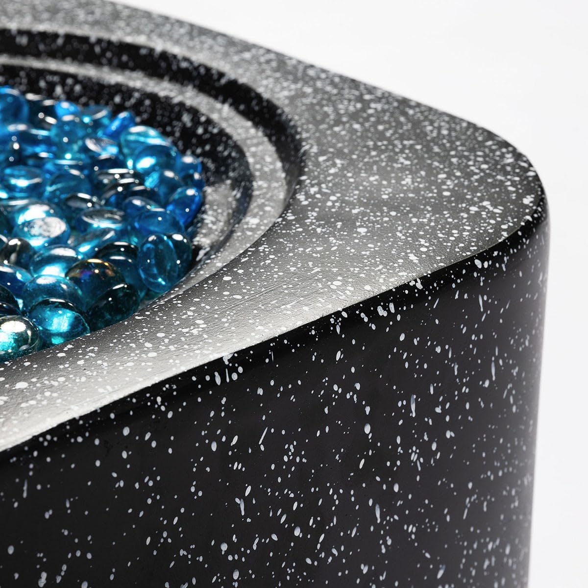 Tabletop Smokeless Fire Pit Bowl for Indoor & Outdoor Use Modern Concrete Outdoor Heater for Patio with Blue Fire Glass Small Decorative Fire Feature for Balcony Backyard & Tabletop Ambiance