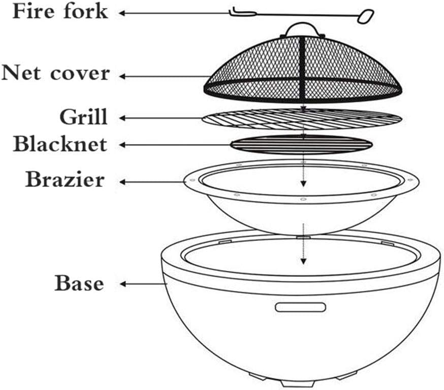 Small Firepit, Fire Pit Garden, Fire Bowl for Garden and Patio Outdoor Garden Fire Pit with Mesh Cover Fire Pit with BBQ Grill Shelf