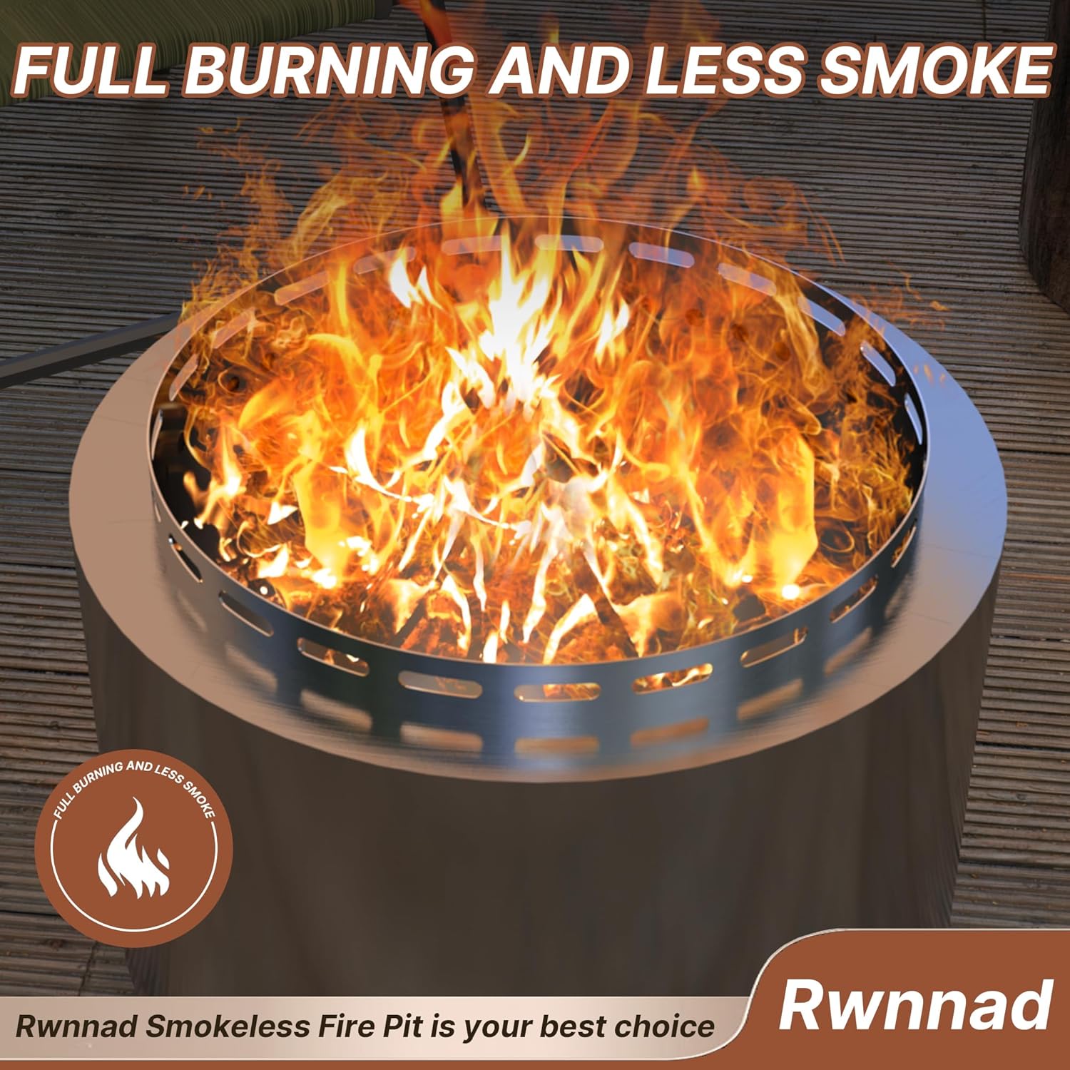 19 Inch Smokeless Firepit Outdoor with Fire Hook, Wood Burning Portable Fire Pit Stainless Steel for Backyard Patio Garden Picnic Camping (Silver)