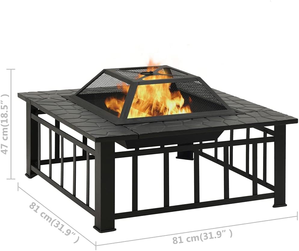 Steel Fire Pit Bowl,Outdoor Wood Burning Grill,for Camping Picnic Bonfire Patio Backyard Garden Beaches Park, Garden Fire Pit with Poker 31.9