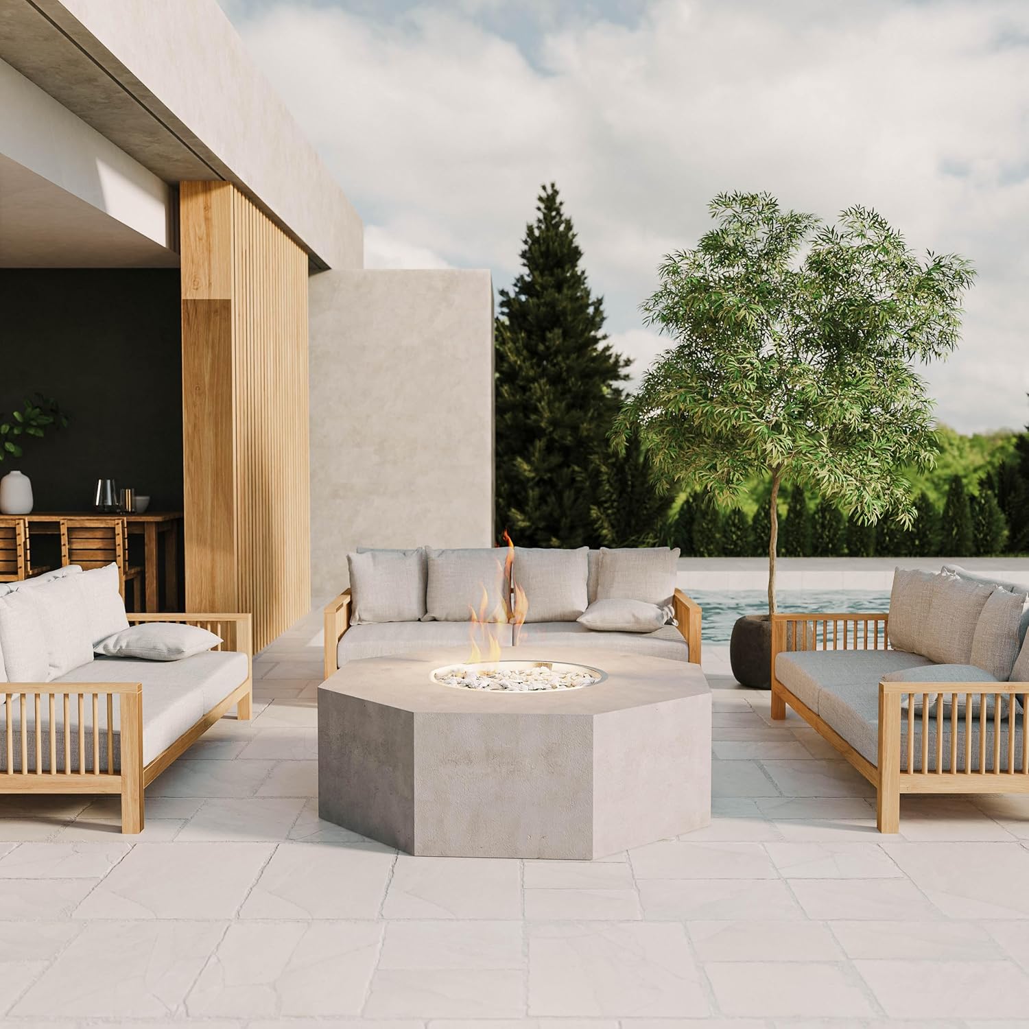 Ready-to-Finish 45-in Octagon x 18-in Concrete Fire Pit Kit for Outdoor Patio – Customizable Gas or Wood Burning Base – DIY & Contractor Friendly – Fits 25-in Burner or Breeo Zentro Insert