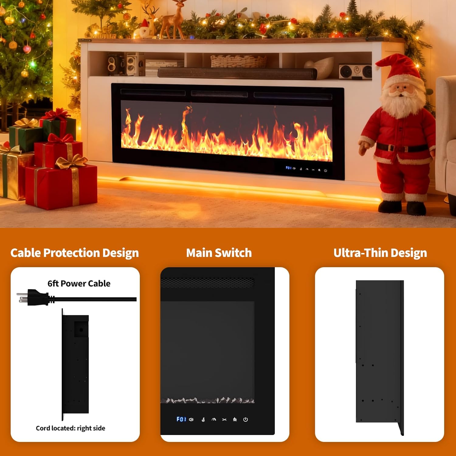 50 Inch Smart Electric Fireplace, Wall Mounted & Recessed Electric Fireplaces, WiFi & Alexa Control, Remote, Adjustable Flames, 1500W Heater w/Thermostat, Realistic Fireplace (50 Inches)