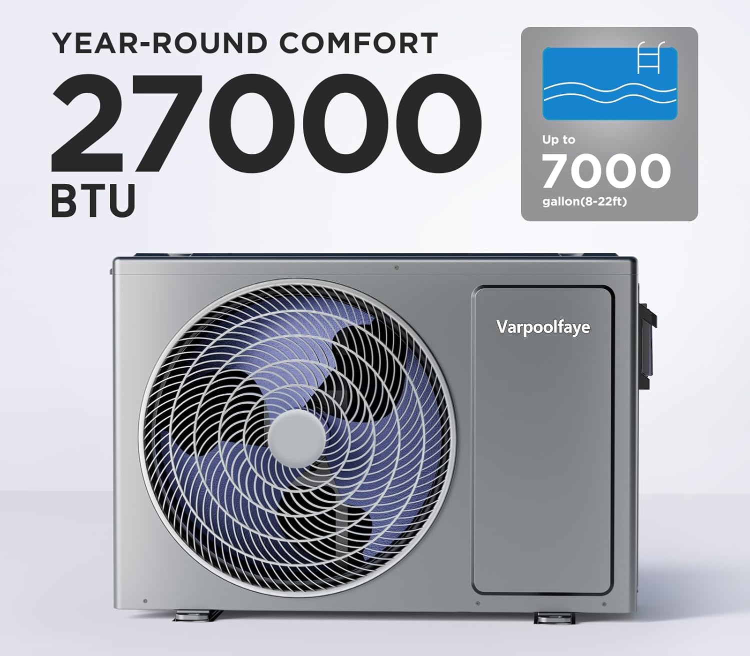 27000 BTU Above Ground Pool Heater Electric 7000 Gallon Swimming Pool Heater for Inground Pools Heating or Cooling WiFi Control Schedule 120V 60HZ
