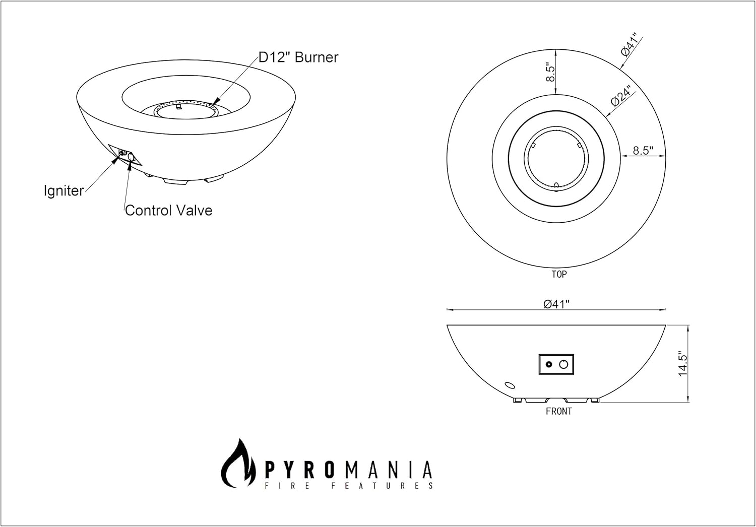 Pyromania Shangri-La Outdoor Concrete Fire Pit Bowl, 41 Inches Round - Propane Model in Slate Gray Color