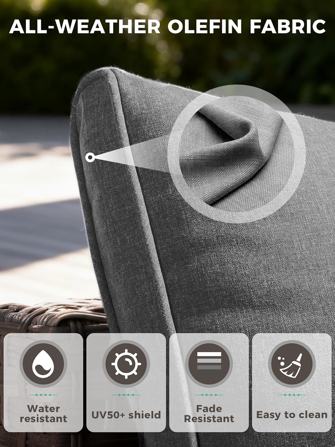 7 Piece Outdoor Wicker Rattan Sectional Sofa Set with Fire Pit Table, 5-Seats Conversation Set with 4