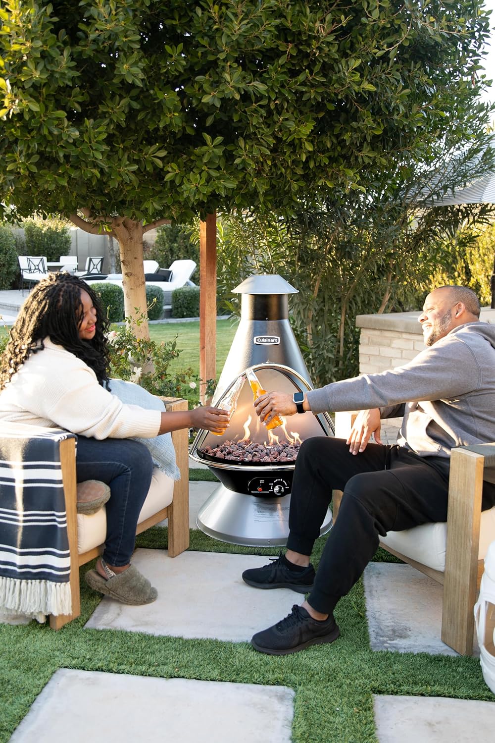 Cuisinart Chimenea Propane Fire Pit, 40,000 BTU Adjustable Gas Fire Pit for Patios, Includes Lava Rocks, Directional Heat Shield and Push to Start Ignition, Perfect for Backyards, Decks, and Patios