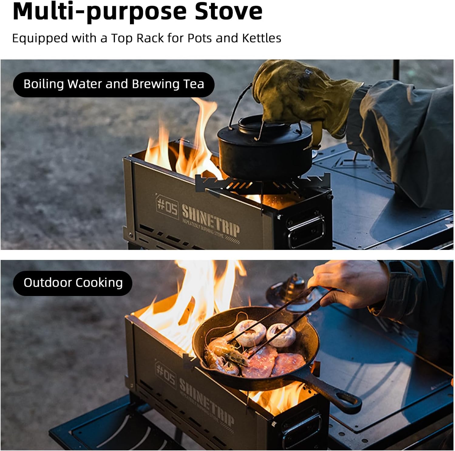 Outdoor Wood Burning Stove,Portable Folding Stainless Steel Stove,IGT Secondary Combustion Camping Fire Pit for Cooking, Tent, Hiking, Fishing, Backpacking