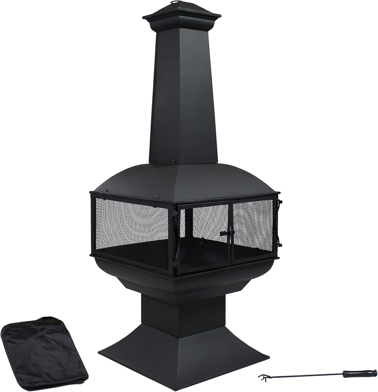 Sunnydaze Large Chiminea Outdoor Fireplace - Outdoor Fireplace with Chimney - Fire Pit for Patio - Grate and Poker Included