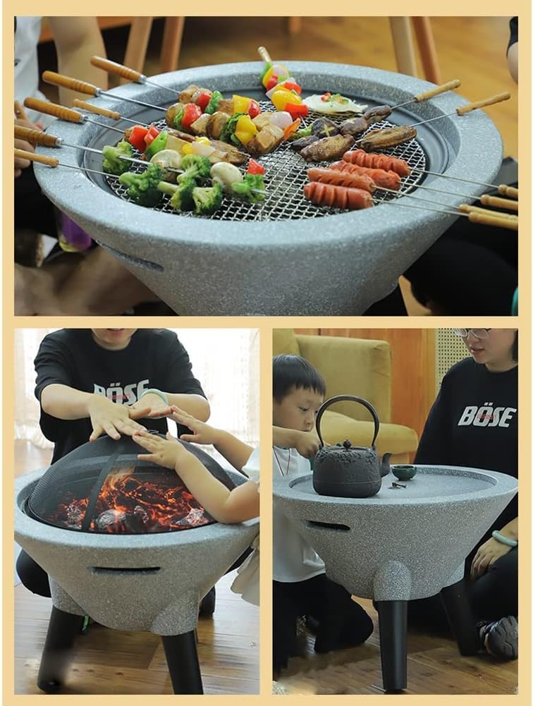 Outdoor Fire Pit Imitation Stone Fire Bowl,39CM Garden Terrace Courtyard Outdoor Wood Burning Fire Pit