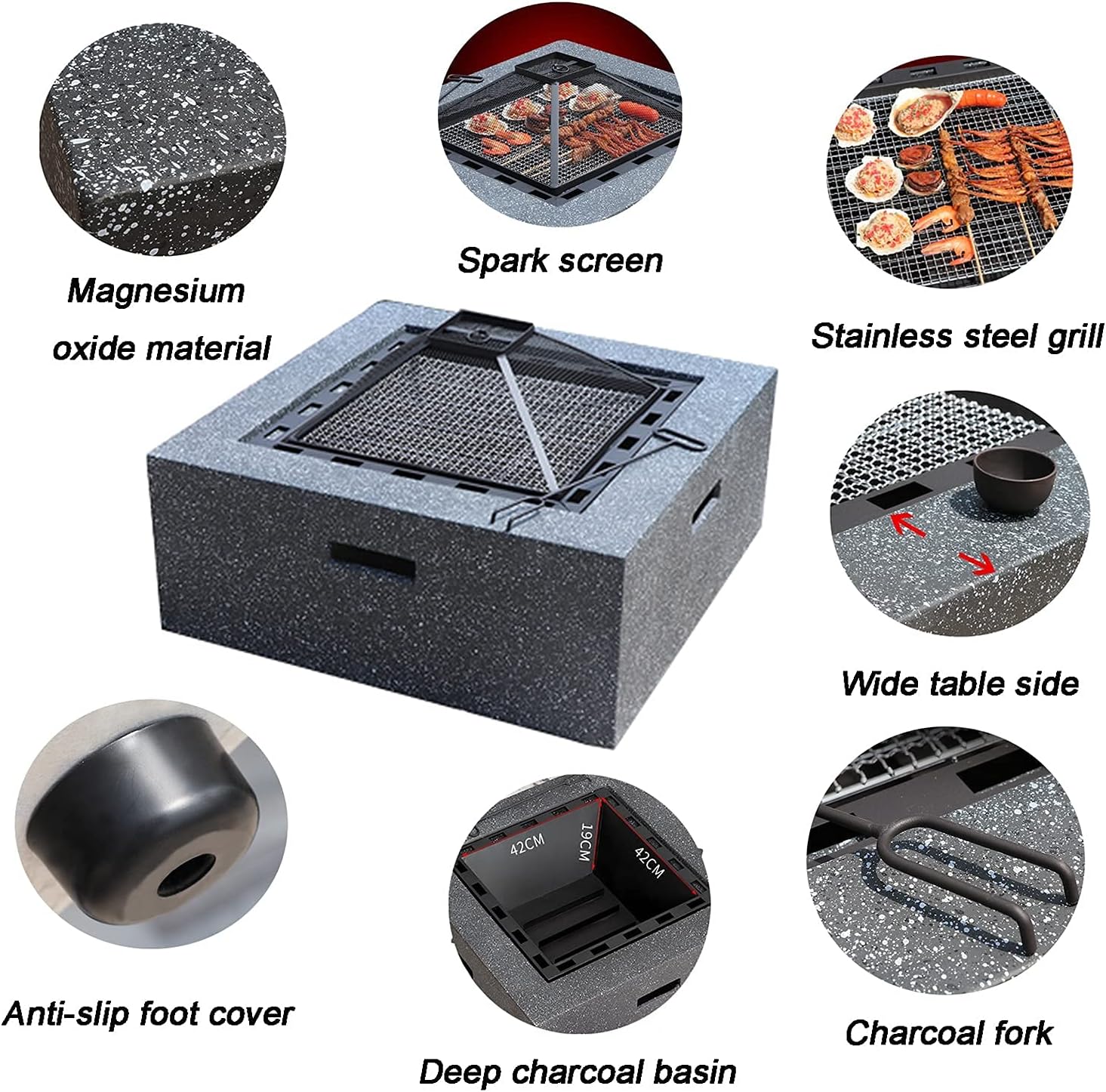 Fire Pit Outdoor fire Pit, 28-inch Square Wood-Burning fire Pit, with Spark Screen, Fireplace Poker, Barbecue Set