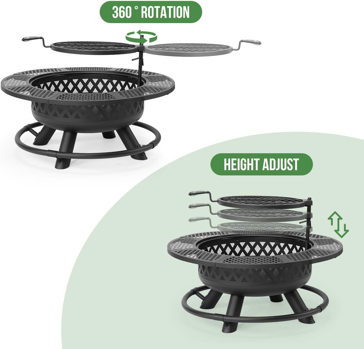 36 Inch Fire Pit with Grill,Wood Burning Fire Pits for Outside with Lid& Fire Poker,Round Metal Firepit Table 3 in 1 with Cooking Grate,Outdoor Firepits for Yard Patio Bonfire Camping(Black)