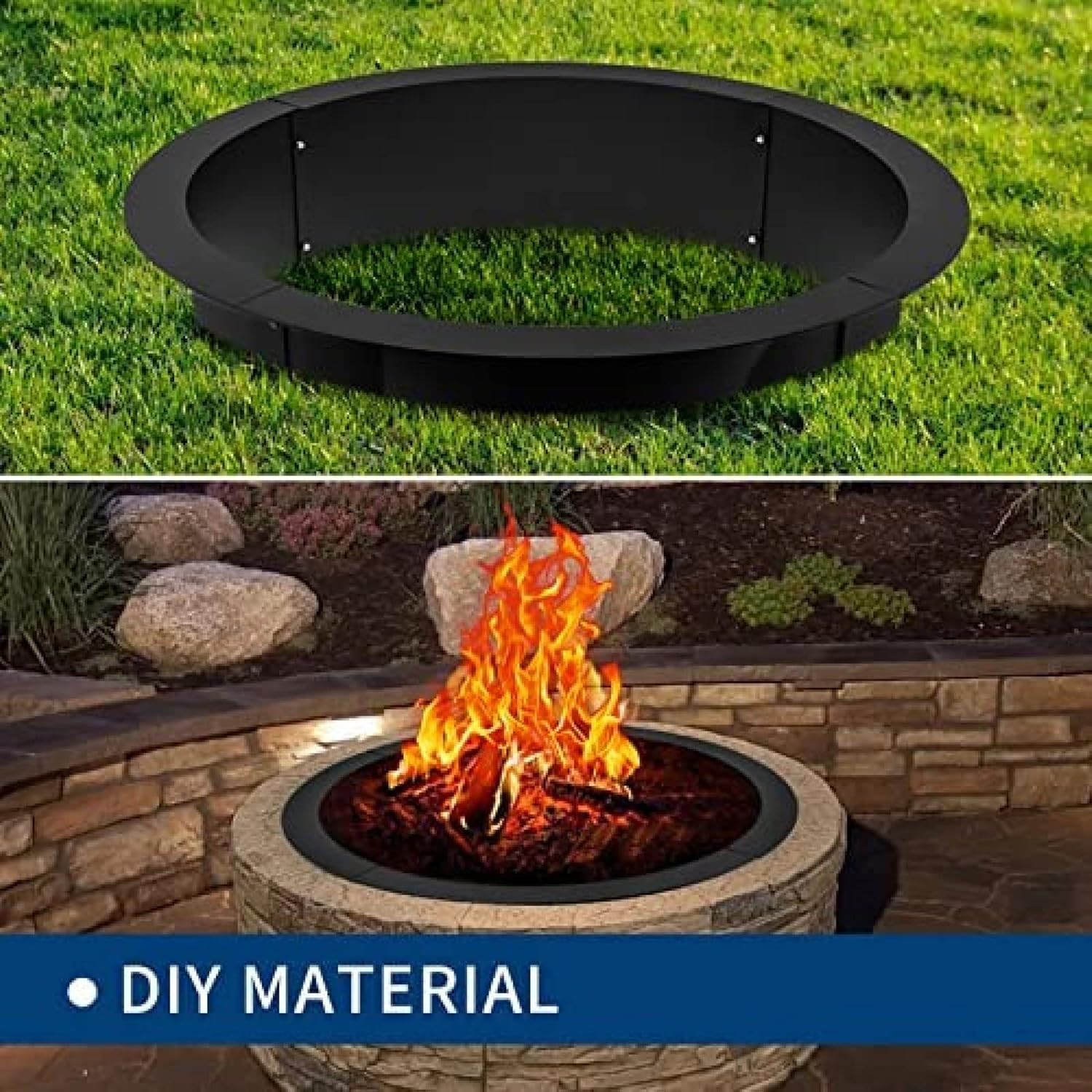 Galvanized Fire Pit Ring Thick Heavy Duty Solid Steel, Metal Fire Pit Liner DIY Campfire Ring Above Or In-Ground for Outdoor, Backyard (36x30x10 inch)