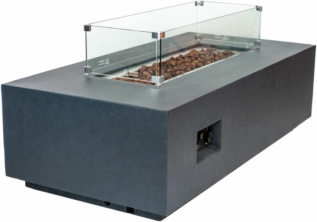 AMS Creations | Chelsea 55 inch Rectangular Wavy Dark Gray Concrete GFRC Natural Gas Fire Table Pit