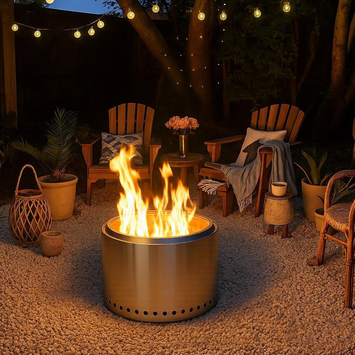 Smokeless Fire Pit with Removable Ash Pan, Portable Outdoor Wood Burning Fireplaces Stainless Steel, for Backyard,Patio, Camping and Beach(Size:14.17 * 13.38in) (19.68 * 15.74in)