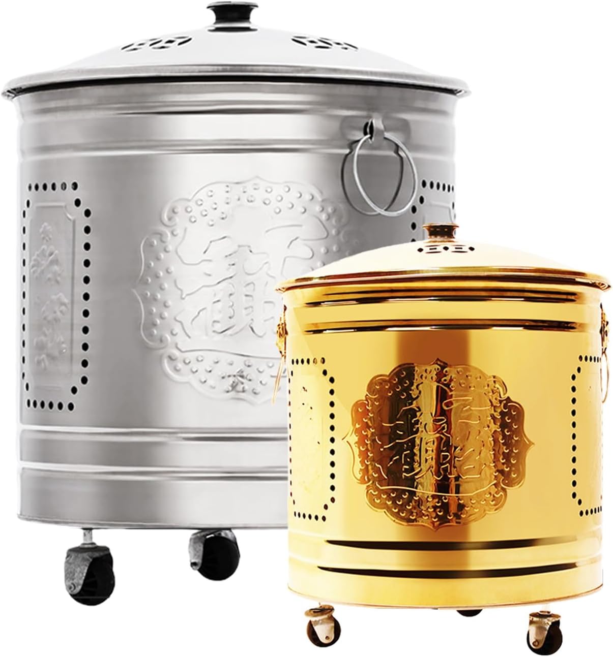 Incinerator, Burn Barrel, Outdoor Fire Pit, Burn Cage, Including Tripod, Inner Liner, for Wood, Garden, Backyard, Farm,Bonfire(Silver,48cm/19in)