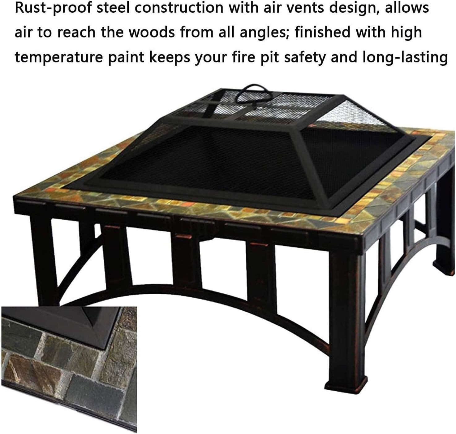Outdoor Fire Pit Fire Pits Outdoor Fire Tables Outdoor Square Metal Fire Pit,rd Patio Garden Barbecue Grill, Wood Burning