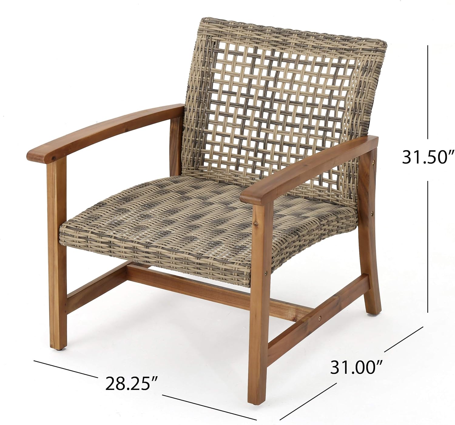 Great Deal Furniture GDFStudio Outdoor 5 Piece Wood and Wicker Chat Set with Fire Pit, Gray and Brown