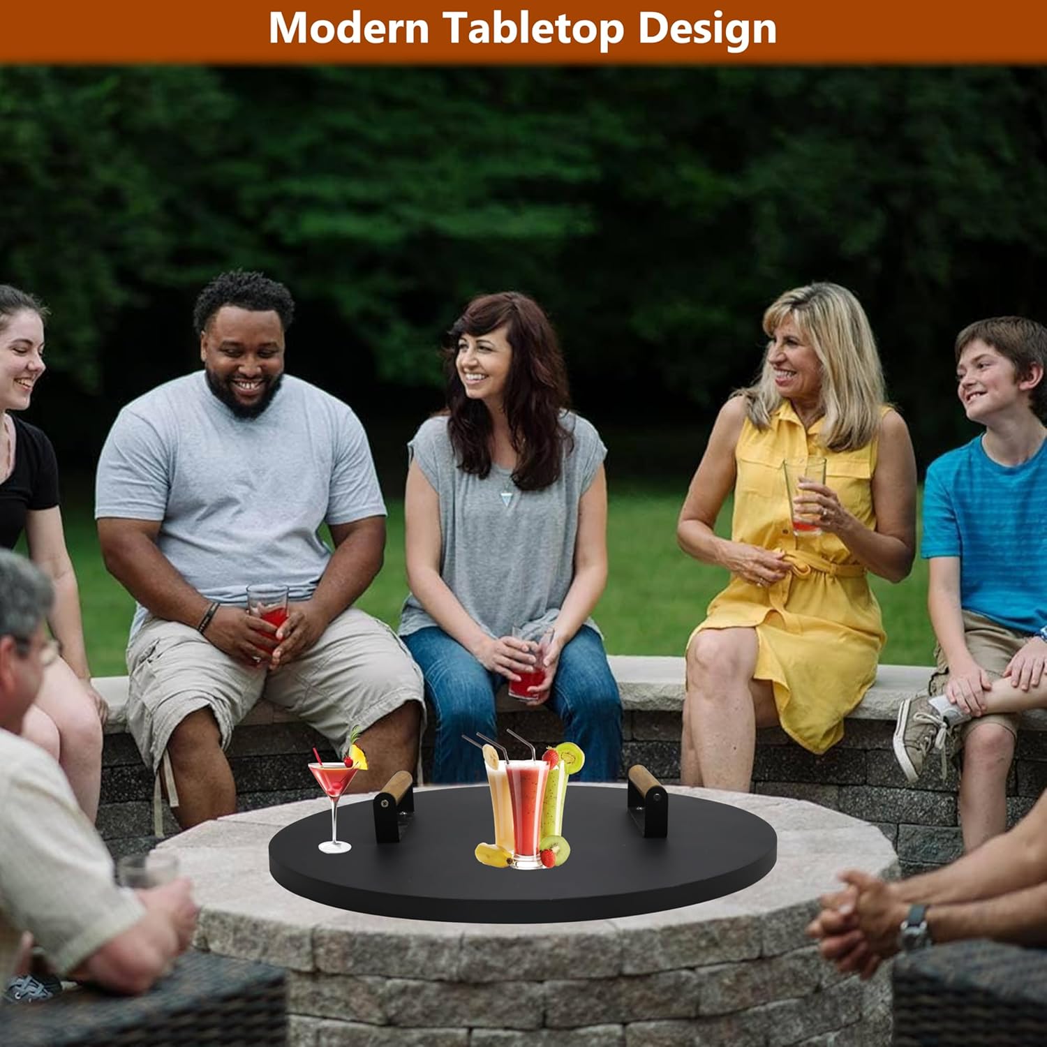 22” firepit lid Round for Inside up to 20” Gas fire Pit lid for Outdoor Fireplace Cover Lid Steel fire Pit Metal Cover W/ 2 Wooden Handles & Heat Resistant Snuffer Lid for Round Patio Fire Pit Ring