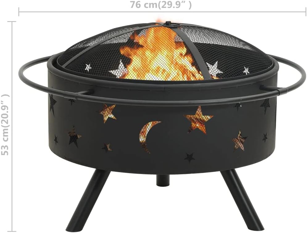 CHARMMA Fire Pit with Poker and Mesh Cover for Ourdoor Patio,Backyard,Camping,Porch 29.9