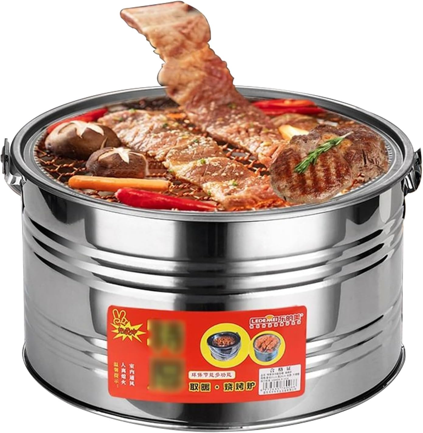 Portable Fire Pit,Multi-Functional Stainless Steel Barbecue,Radiator,Wood/Charcoal Compatible,with Charcoal Clips,Ash Pan,Grill Grid and Lid,for Garden,Patio,Bonfires,32×20cm