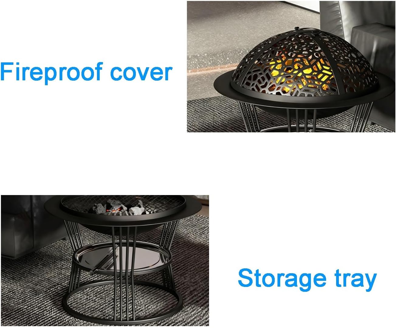 Bonfire Stove with Spark Screen, Chiminea, Fire Pits for Outside Wood Burning,Incinerator Burn Barrel, Applicable to Burning Backyard, Patio, Garden, Beaches(Black,56cm/22in)