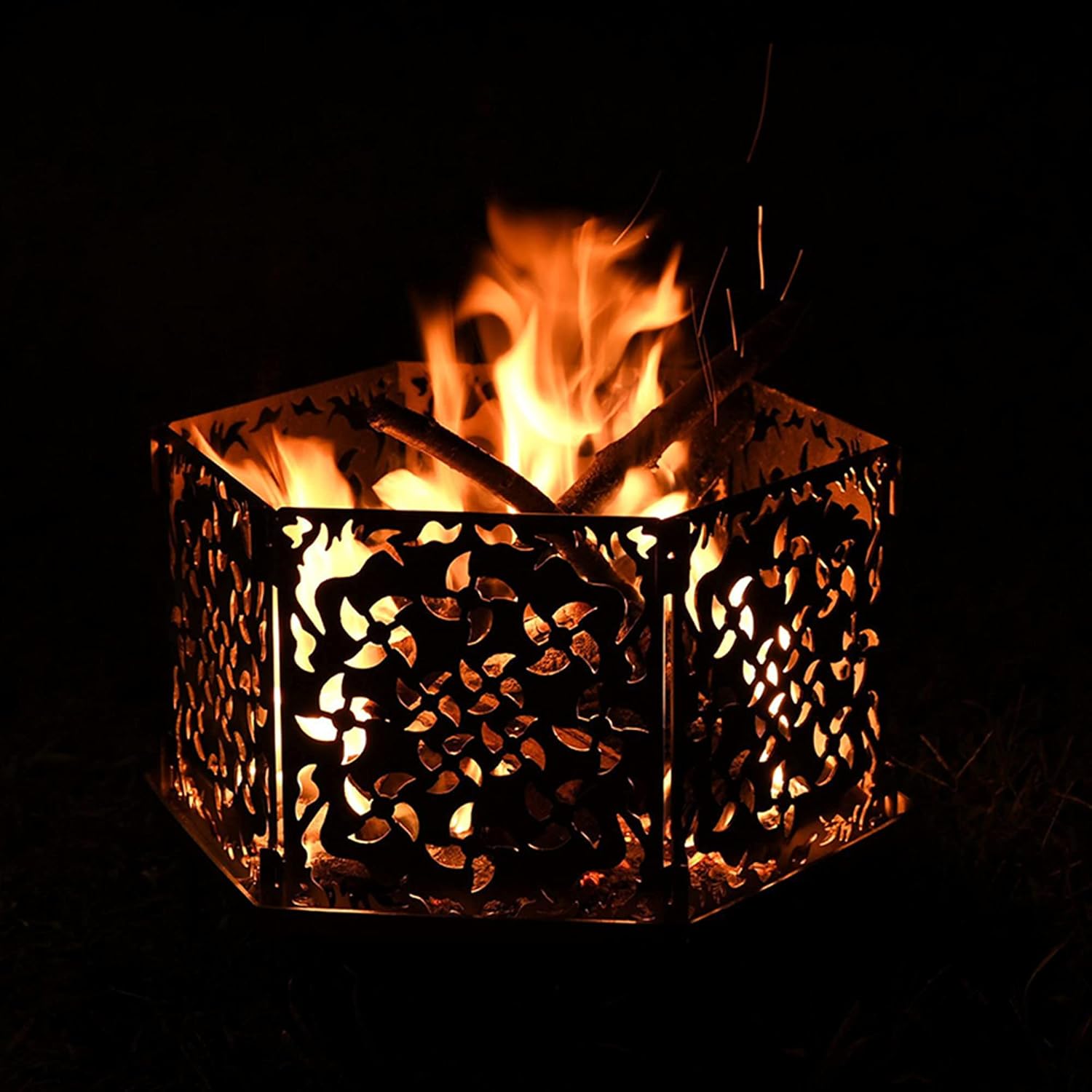 Hexagon Outdoor Fire Pits & Bowls, Large Wood Burning Firepit BBQ Grill, 360° Heat Circulation Patio Heater for Backyard Garden, Camping