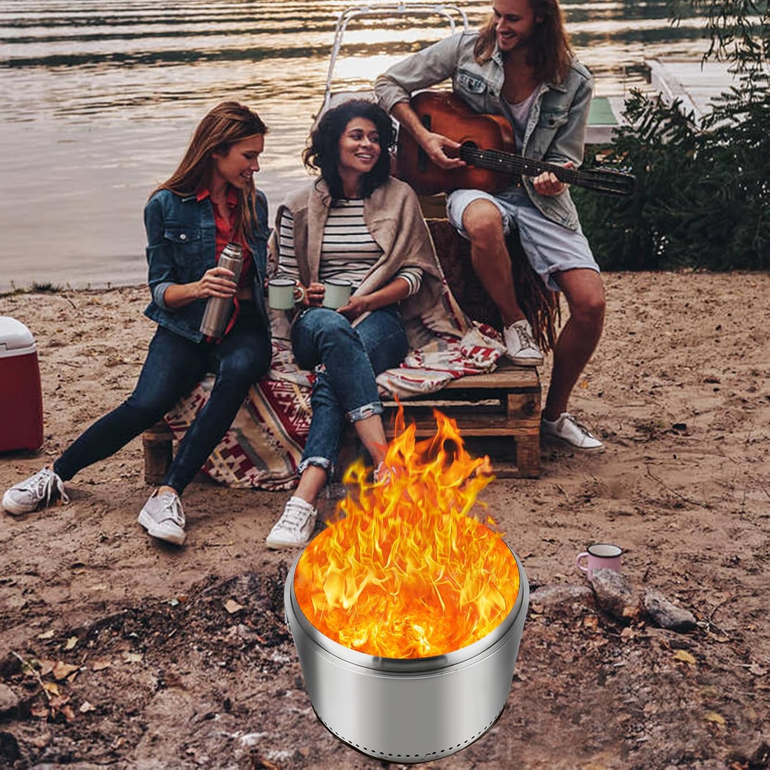 GarveeLife 27 in Smokeless Fire Pit with Air Switch, 304 Stainless Steel Wood Burning Fireplaces, Portable Outdoor Bonfire Pit for Camping, Bonfires