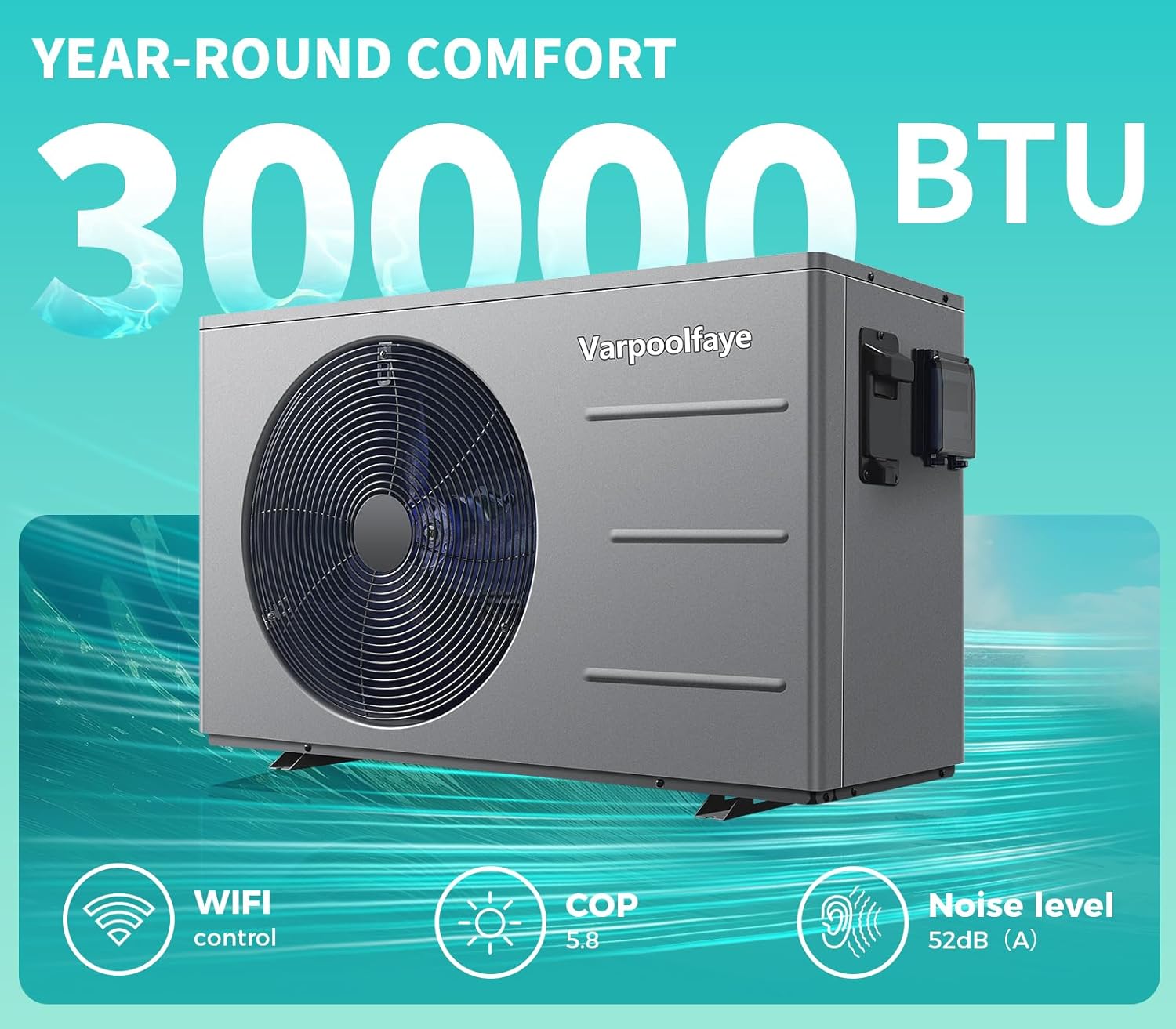 30000 BTU Pool Heater for Above Ground Pool Swimming Pool Heater 120V Inground Pool Heater Spa Heater Pump Heating or Cooling WiFi Control Schedule