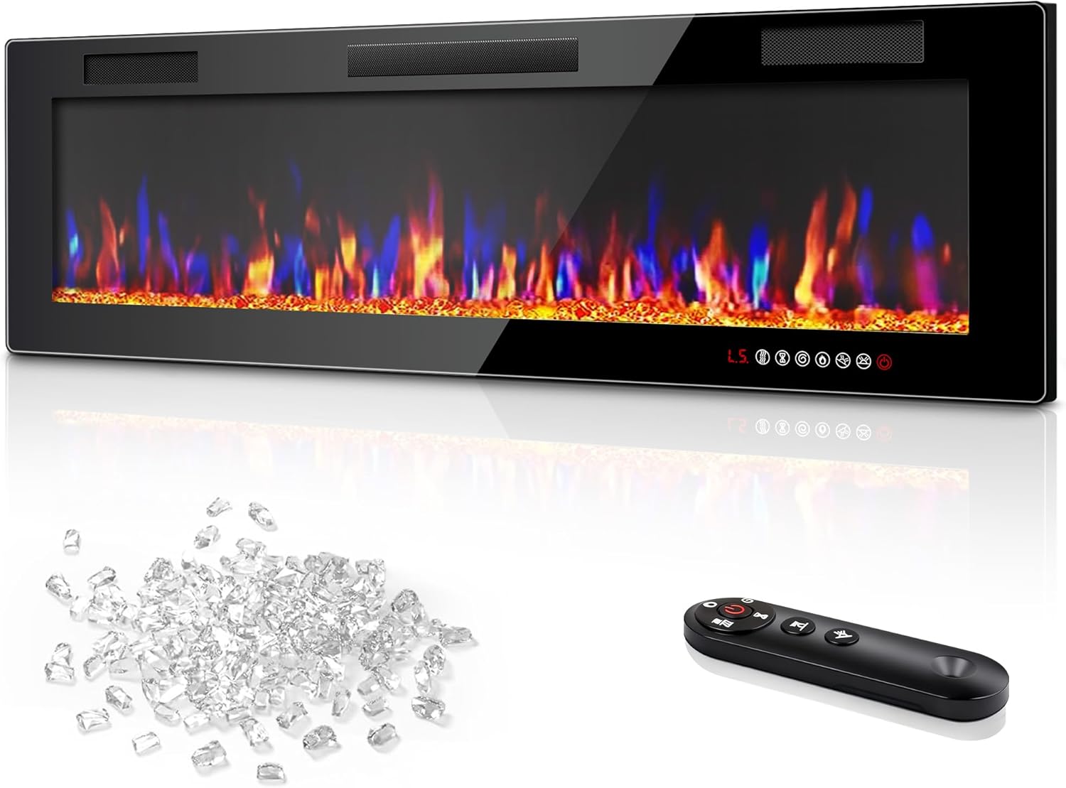 Vitesse 60 Inch Ultra Thin Electric Fireplace-Narrow Bezel Linear Fireplace Heater Recessed Wall Mounted, Remote and Screen Control, 8H Sleep Timer, Low Noise, 750/1500W for Living Room, Bedroom