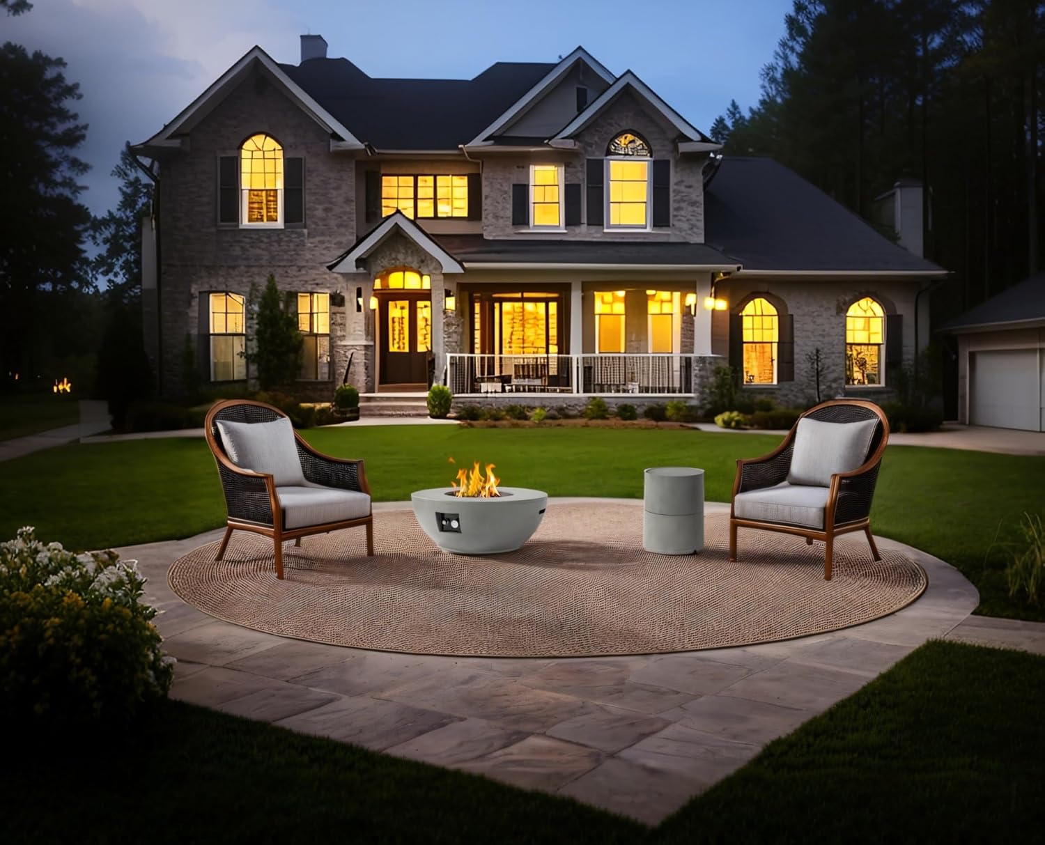 37'' Round Propane Fire Pit Table Set with Hidden Tank Cover - 2-Piece Outdoor Patio Heater, CSA Certified Steel Firepit for Backyard, Deck, Garden (Gas Tank Not Included).