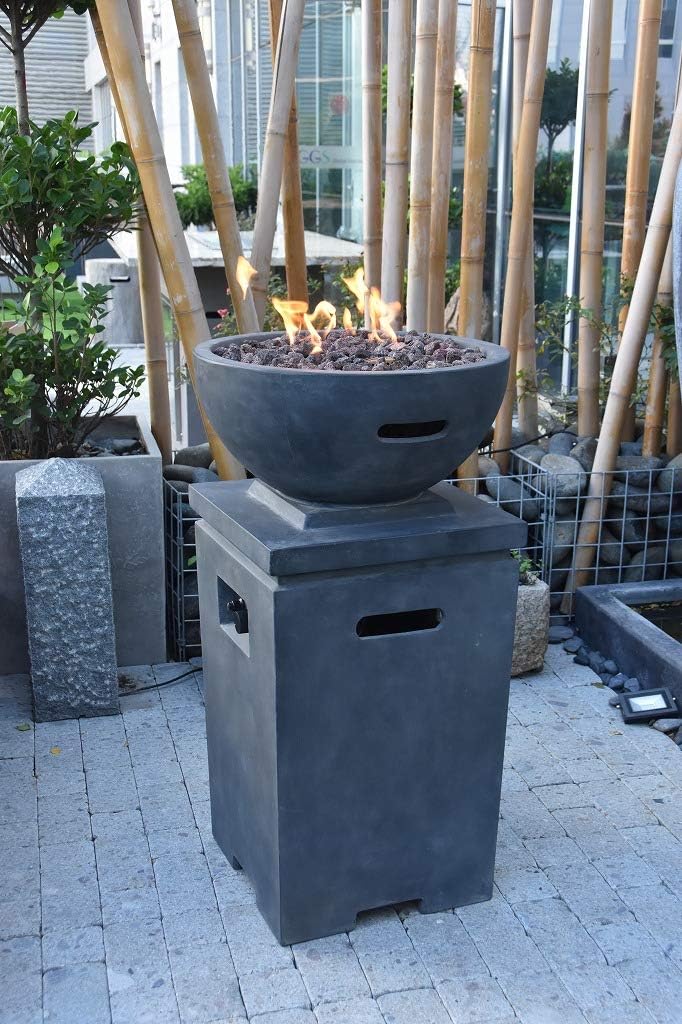 Modeno Outdoor Fire Pit/Patio Furniture Dark Grey Color Exeter Fire Pit Brand, 40,000 BTU Auto-Ignition, Stainless Steel Burner, Lava Rock & Water Resistant Soft Cover Included