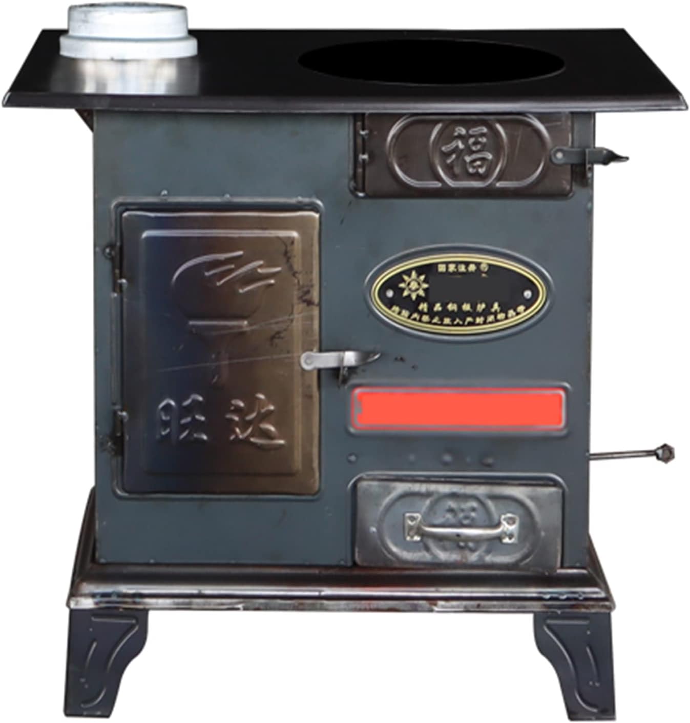 Portable Mobile Wood-Burning Heating Stove,Large Deck Or Patio Firepit, Indoor/Outdoor Smokeless Cast Steel Stove for Cooking,Large Capacity Barbecue Box,Rural Heater,56×35CM