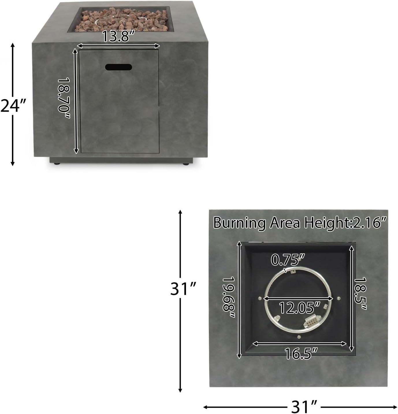 Outdoor Fire Pit Table Square Iron Fire Pit, 50,000 BTU Outdoor Propane Fire Pit Table With Lava Rocks – Modern Concrete Finish, Portable Backyard Patio Heater & For Camping, Deck, Garden Entertaining