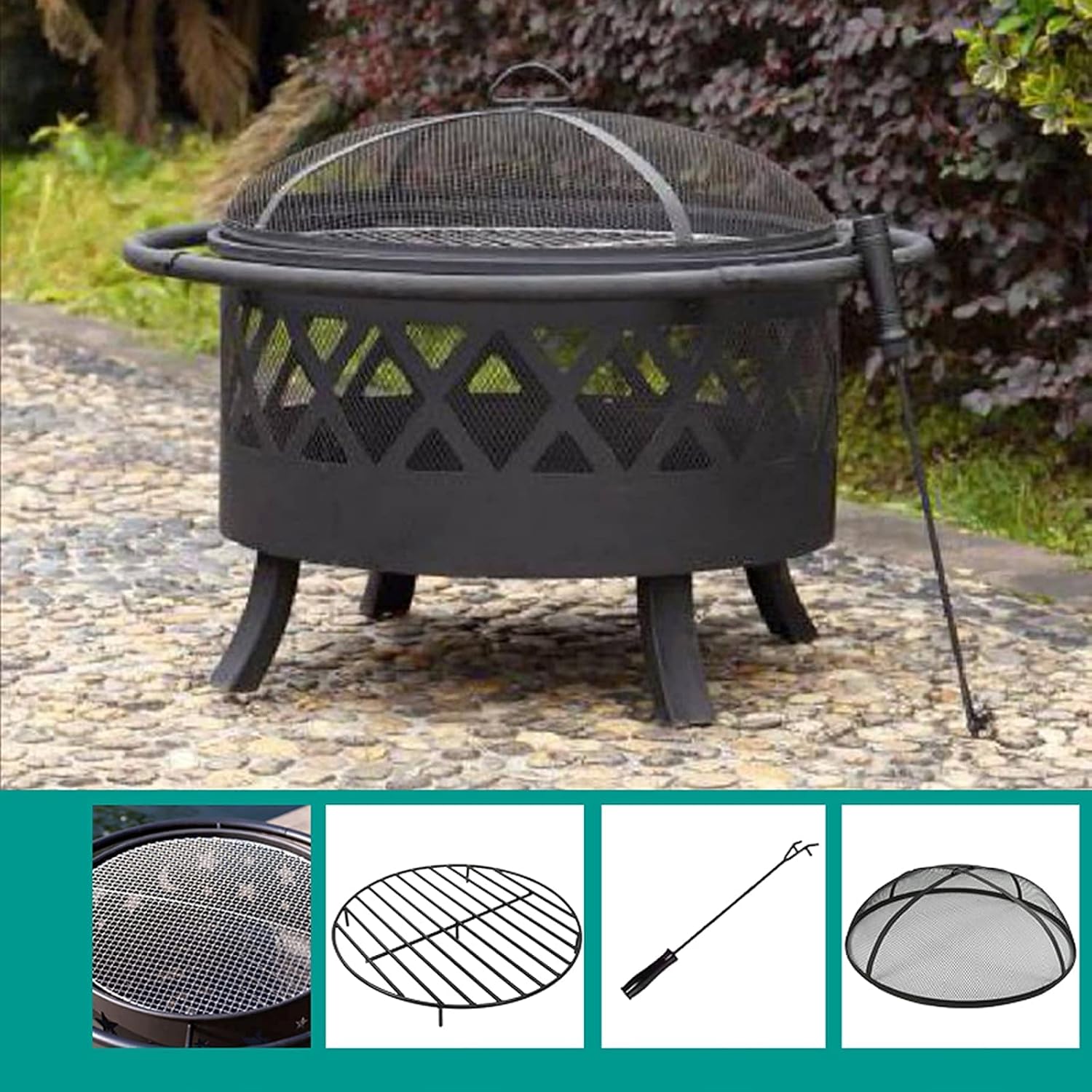 Wood Burning Table Fire Pit BBQ Grill Firepit Bowl 2 in 1 Fireplace for Bonfire Barbecue in The Wild with Grill Grate Backyard Patio Garden Fireplace for Camping Picnic Patio Beaches Park