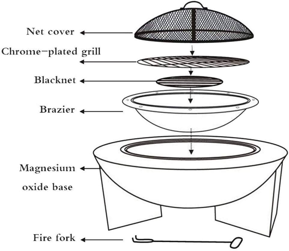 Small Firepit, Fire Pit with BBQ Grill Shelf, Fire Bowl for Garden and Patio with Fashionable and Artistic Magnesium Oxide Base Outdoor Round Wood Burning Fire Pit with Charcoal Grill