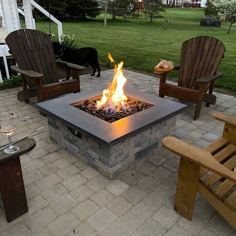 HPC Square Match Lit Fire Pit Burner Kit (FPSSQ36HCKIT-PAN-LP-MSCB) with 48x48-Inch Burner and 56x56-Inch Flat Pan, Propane, Polished Chrome, with Flange, Key, Valve, Flex Line and Fittings