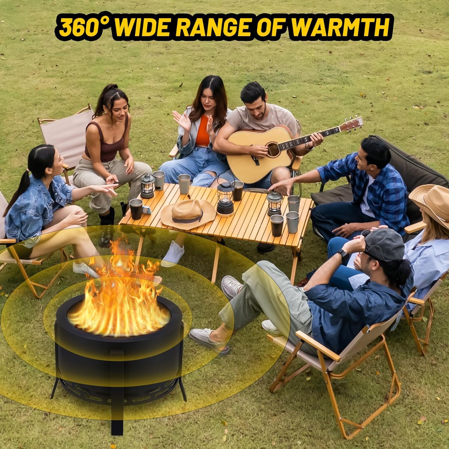 GarveeLife 26 in Smokeless Fire Pit with Ash Tray Base,Smokeless Outdoor Firepits with Adjustable Foot&Fire Poker,Firepit with Dust Bag,Outdoor Fire Pits for BBQ,Bonfire,Camping