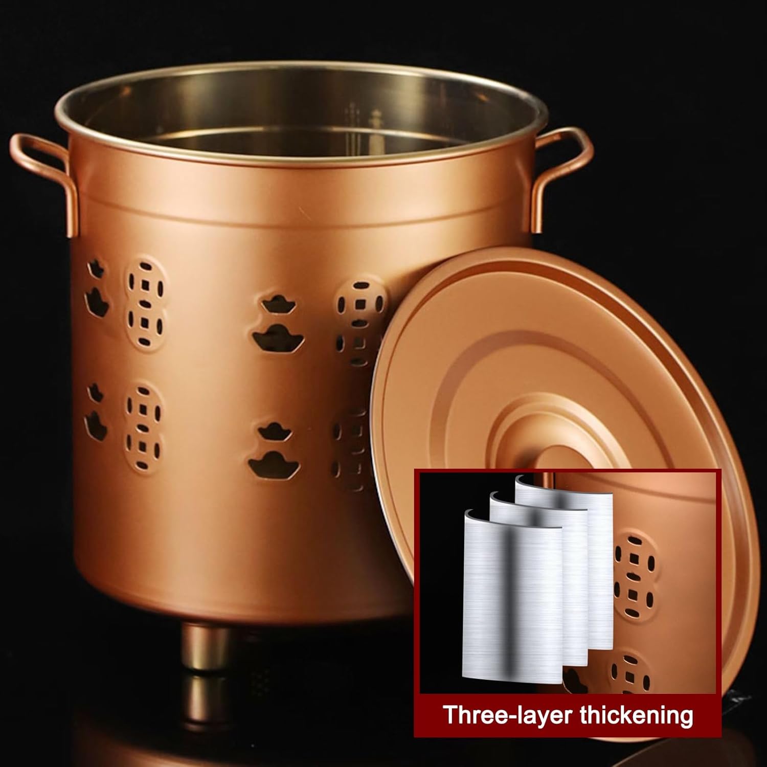 Incinerator, Stainless Steel Burn Barrel, Burn Cage with Lid, Metal Fire Pit with Handle, Trash Burning Barrels for Outside(Gold,26cm/10in)