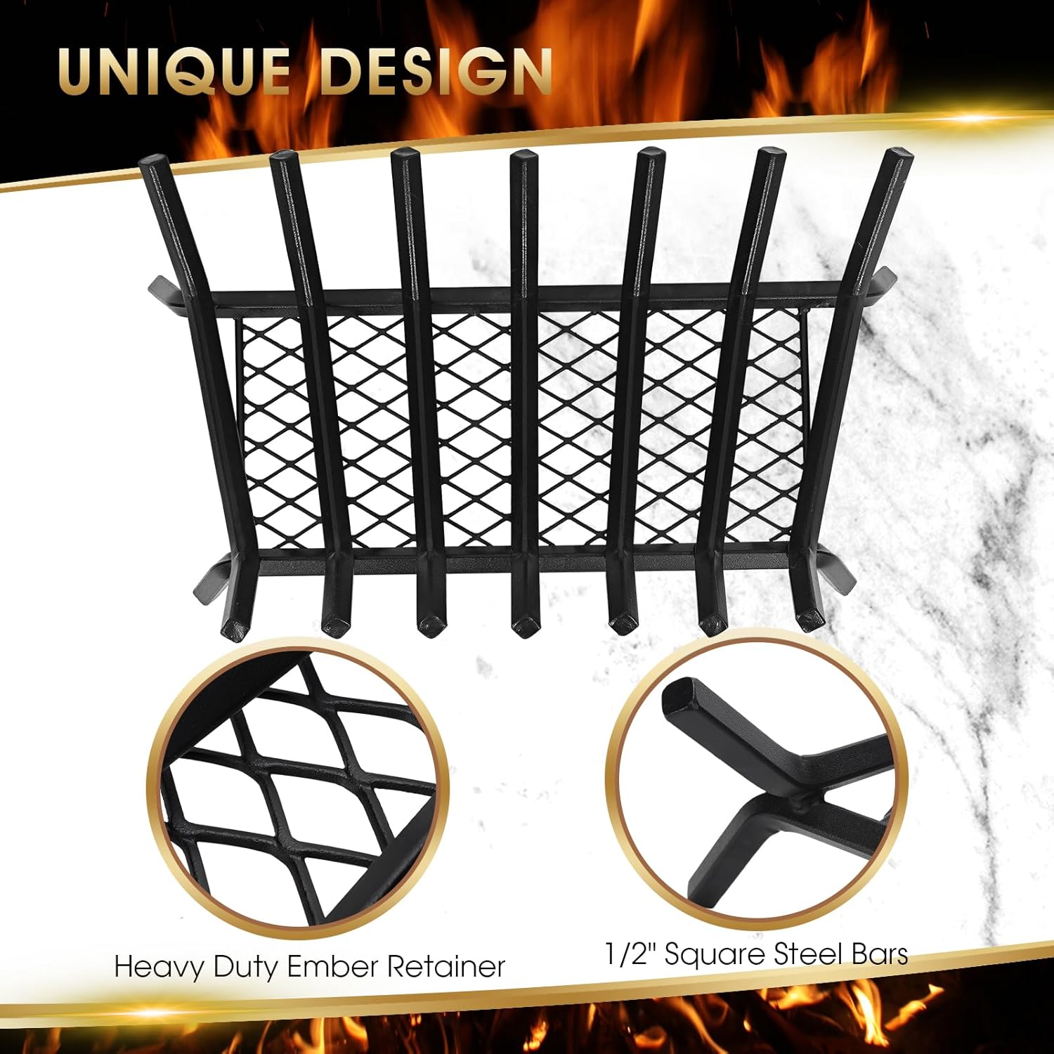 G GOOD GAIN Fireplace Grate with Ember Retainer, 26