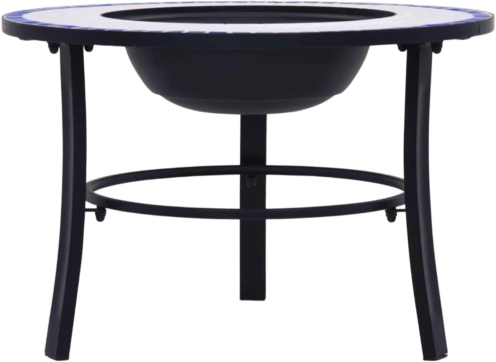 Ceramic Burning BBQ Grill, Outdoor Wood Burning Grill for Camping Picnic Campfire Patio Backyard Garden Beach Park,Mosaic Fire Pit Blue and White 26.8