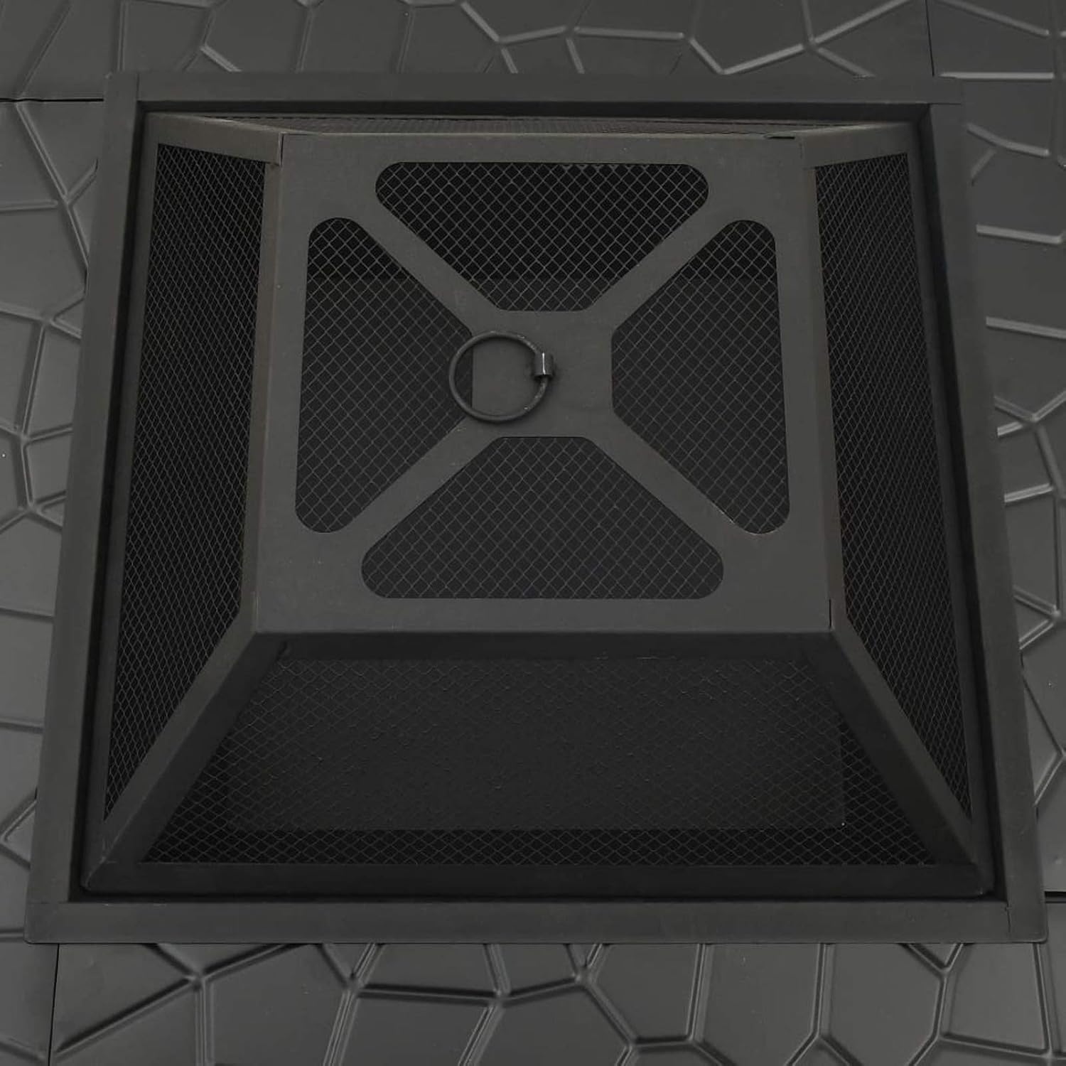 Garden Fire Pit, XXL Steel 31.9x31.9x18.5 Inch with Poker and Mesh Cover for Outdoor Patio and Garden