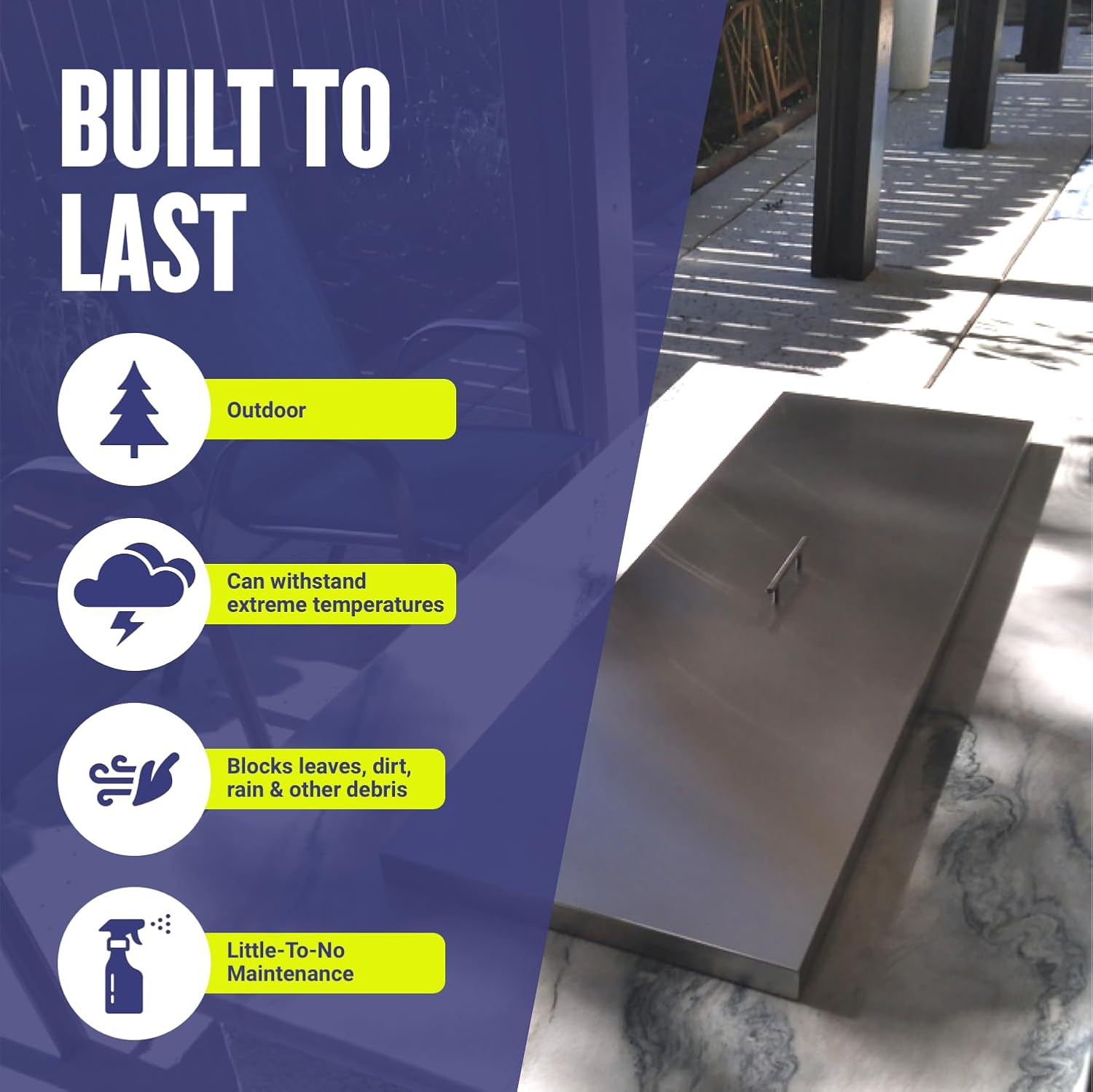 American Fireglass Rectangular Burner Pan Cover | Stainless Steel Lid for Outdoor Fire Pit or Table | for Natural Gas or Propane Fires | 39