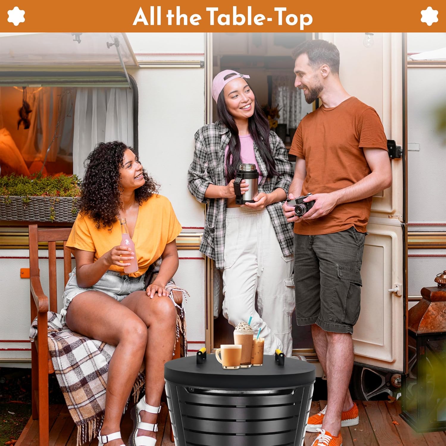 25.5” firepit lid round for inside up to 25” gas fire pit lid for Outdoor Fireplace Cover Lid Steel fire pit metal cover W/ 2 Wooden Handles & Heat Resistant Snuffer Lid for Round Patio Fire Pit Ring