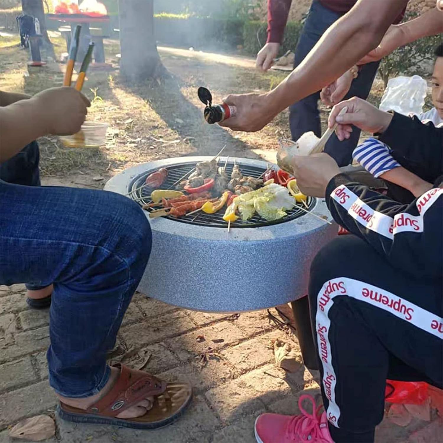 Fire Pit Outdoor fire Pit, Wood-Burning fire Pit, with Round Spark Screen, Fireplace Poker and Metal Grate