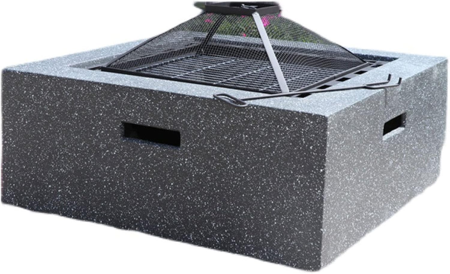 Campfire Patio Fire Pit,Large Outdoor Fire Pit,Portable Fire Pit,Table Brazier Garden,Square Fire Pit,Backyard Fire Pit,with Log Poker, Mesh Screen Lid 27.9In