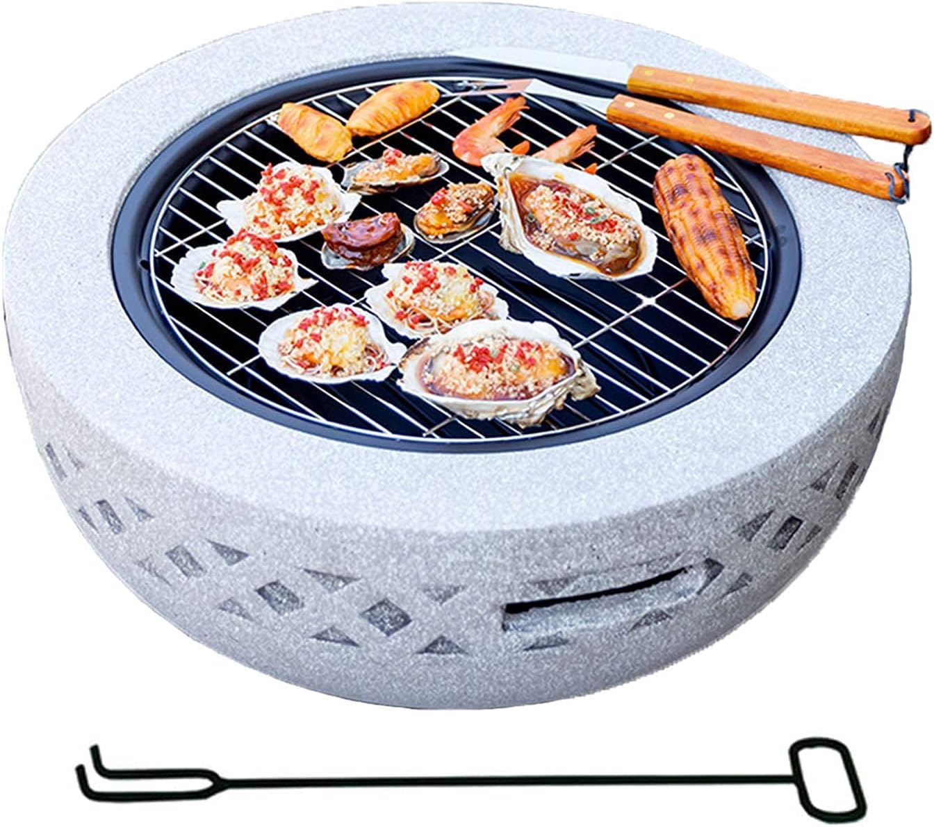 Fire Bowl Fire Pit, 60 cm with BBQ Grill Shelf with an Edging of Artificial Stone Best Gift