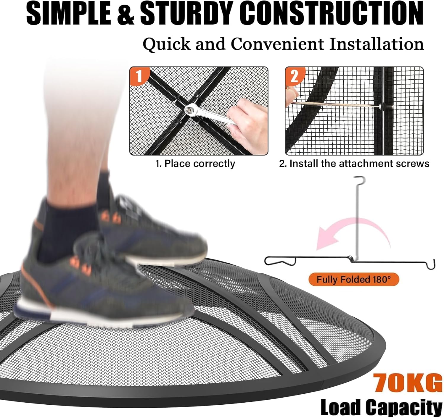 Fire Pit Spark Screen, Upgraded 40 Inch Outdoor Fire Pit Screen with Handle & Poker, Heavy-Duty Steel Fire Pit Cover Round Mesh Replacement Firepit Screen for Backyard/Beach/RV Camping