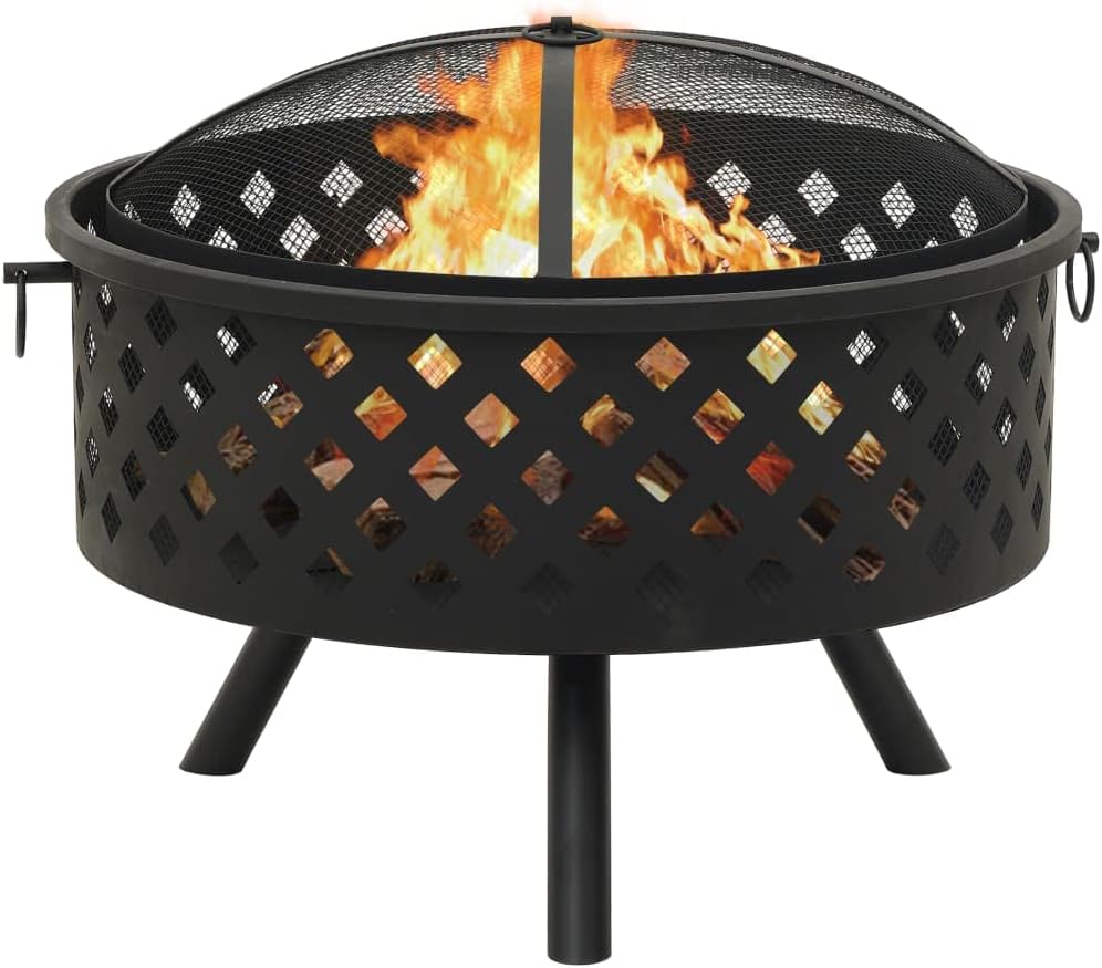 Fire Pit for Outside Outdoor Wood Burning Small Bonfire Pit Steel Firepit Bowl for Patio Camping Backyard Deck Picnic Porch,Fire Pit with Poker 26.8