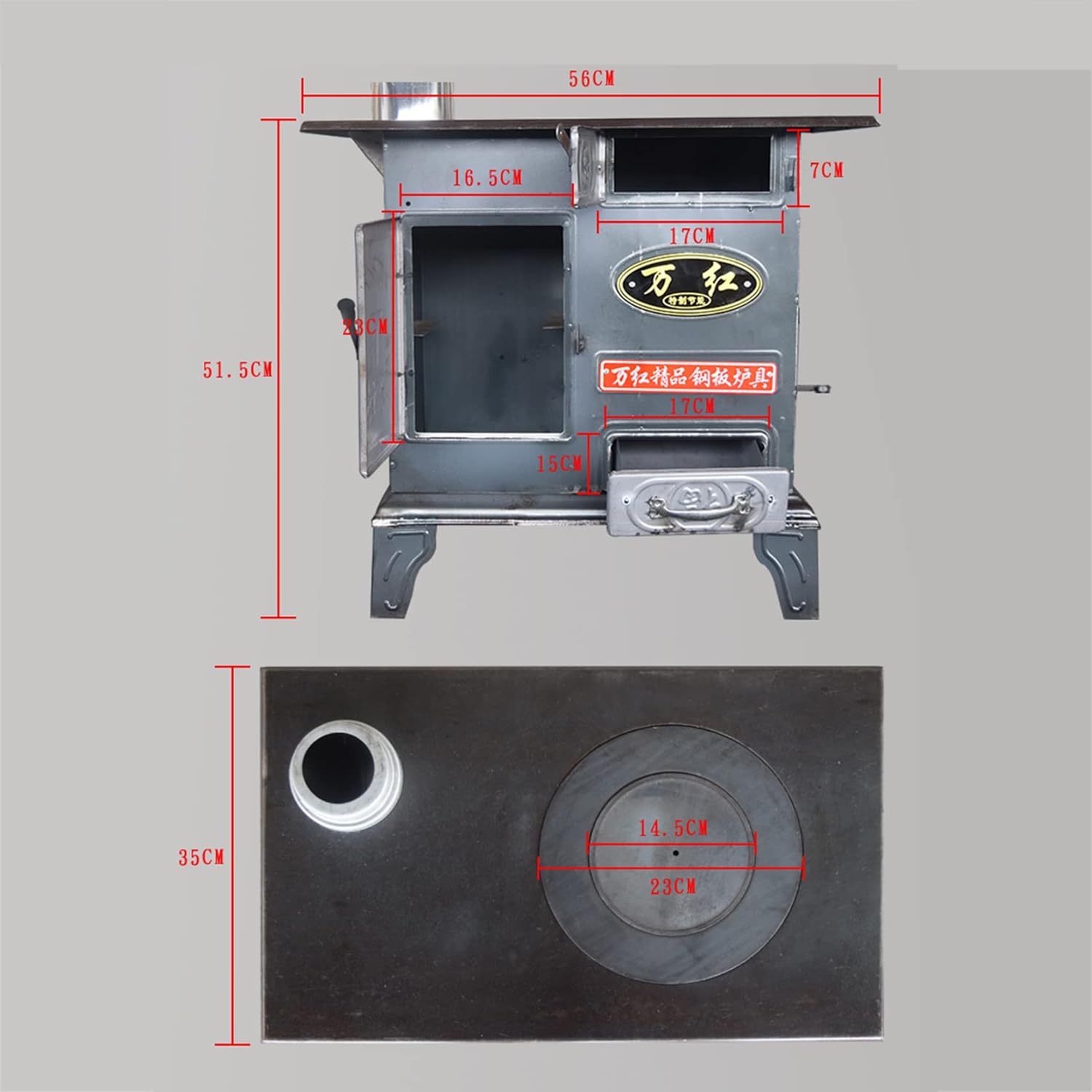 Portable Mobile Wood-Burning Heating Stove,Large Deck Or Patio Firepit, Indoor/Outdoor Smokeless Cast Steel Stove for Cooking,Large Capacity Barbecue Box,Rural Heater,56×35CM